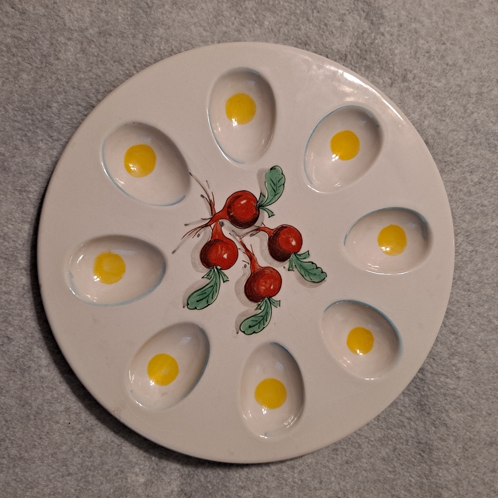 Vntg Mancer 11" Ceramic Made in Italy Deviled Egg Serving Dish Plate Platter